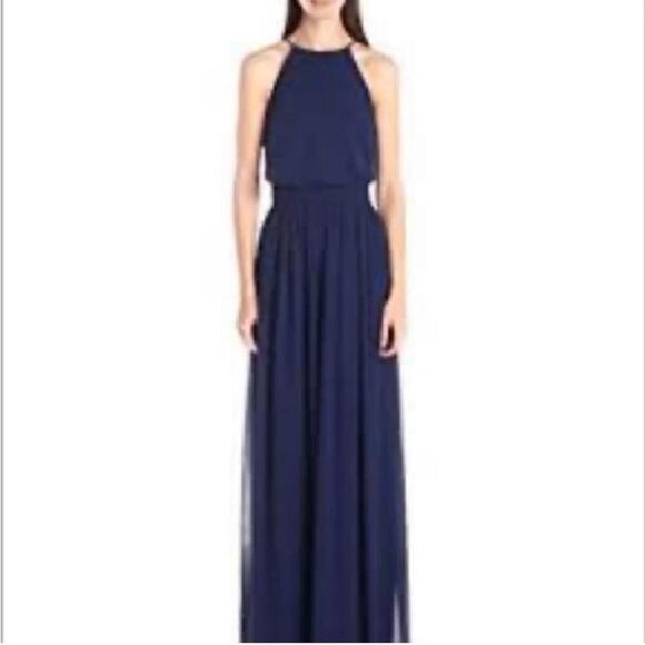 Donna Morgan Midnight Blue Halter Wedding Dress - Picture 1 of 14